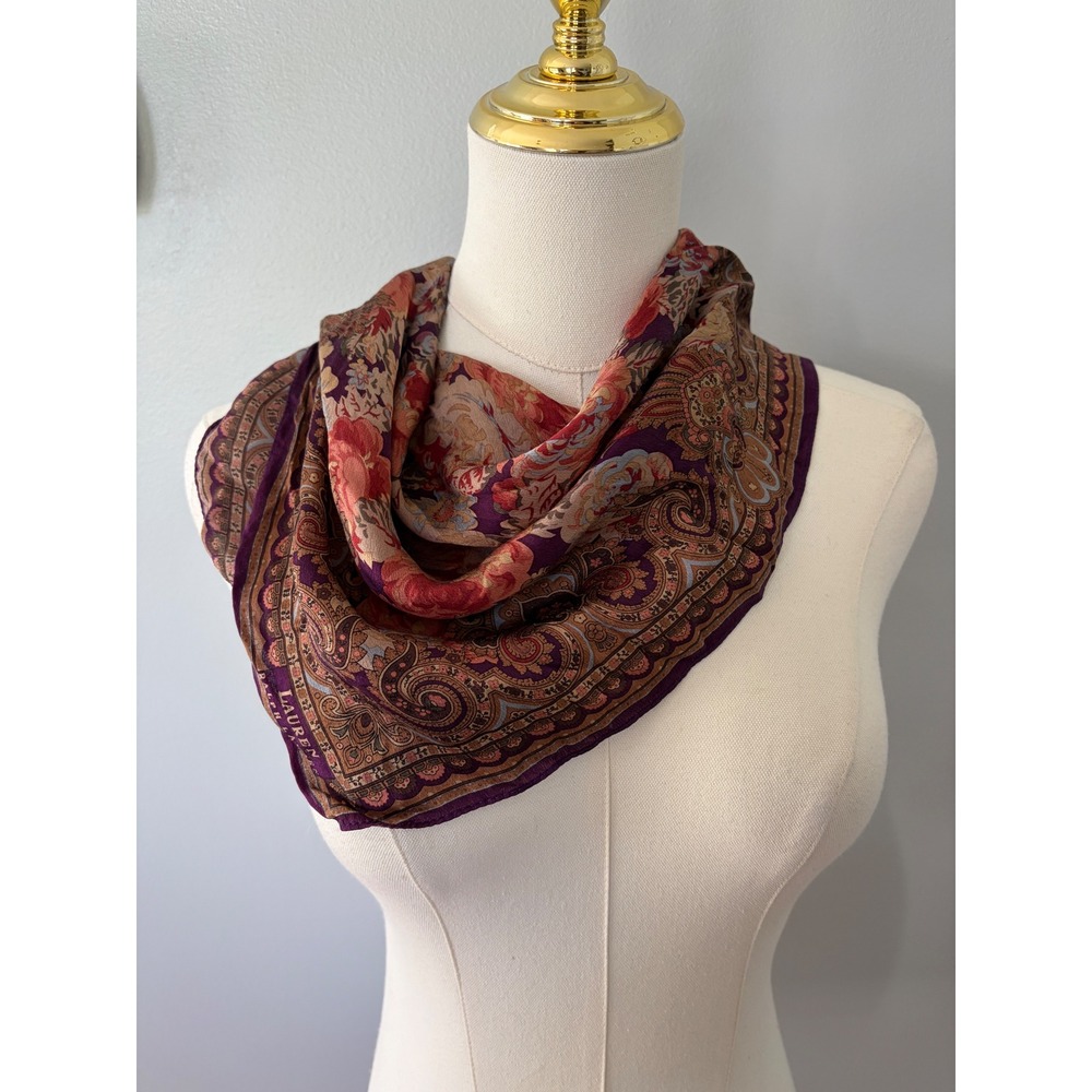 Vintage Polo Ralph Lauren Square Scarf Silk Floral Paisley